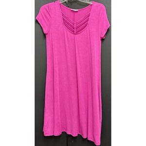Pink Swing Dress Cage Neck Womens Medium Tribe Short Sleeve Casual